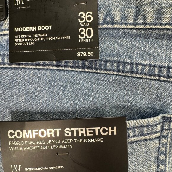 NWT Men's INC Jeans Modern Boot Comfort Stretch Size 36x30 Faded Streetwear - Picture 3 of 8